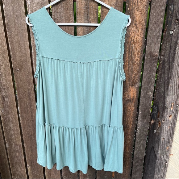 Kori America Jersey Knit Babydoll Sleeveless Ruffle Trim Top Sz L - Picture 2 of 10